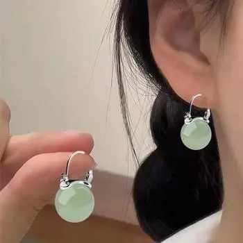 1 пара женских сережек-капель из полированной меди со стеклянными бусинами, серьги-хаги с пряжкой золотистый