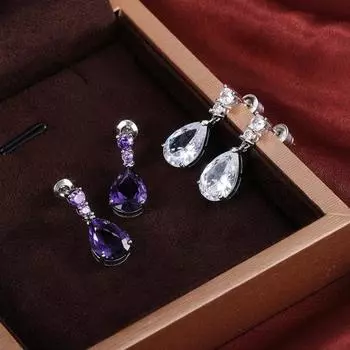 1 пара женских сережек-капель в форме капли воды с кубическим цирконием белый