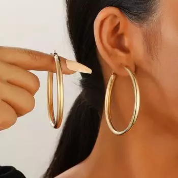 1 пара женских сережек-колец, большой круг, полированное железо, легкие геометрические индивидуальные, мягкие серебряный