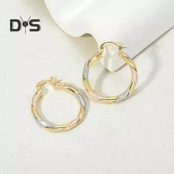 1 пара женских сережек-колец, медные, контрастного цвета, с витой текстурой, полированные, легкие, висячие серьги, клубные, вечерние, повседневные, украшения для ушей золотистый