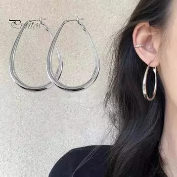 1 пара женских сережек-колец овальной формы, полые серьги из полированной меди, висячие серьги для клубной вечеринки, геометрические серьги C