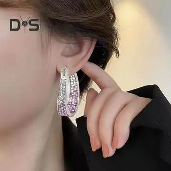 1 пара женских сережек-колец с цветными стразами, большие круглые геометрические висячие серьги, украшения из сплава для ежедневного выпускного вечера синий