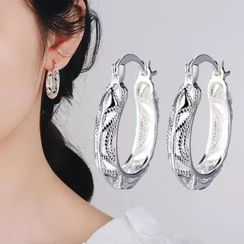 1 пара женских сережек-колец с искусственными драгоценными камнями, круглые серьги для вечеринок, свадеб, рождественских мероприятий, универсальные аксессуары серебряный