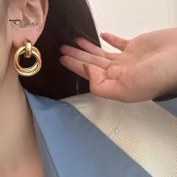 1 пара женских сережек-колец с узелками, гипоаллергенные геометрические серьги-гвоздики золотисто-серебряного цвета из металла, ювелирные аксессуары, подарок на день рождения A золотистый