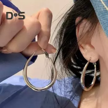 1 пара женских сережек-колец в преувеличенном стиле, большие серьги-кольца, гладкая поверхность, однотонные, легкие висячие серьги, украшения для клубной вечеринки серебряный