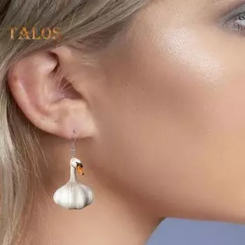 1 пара женских сережек-крючков 2D в форме чеснока и гуся, акриловые висячие серьги, легкие украшения для ушей с животным декором белый