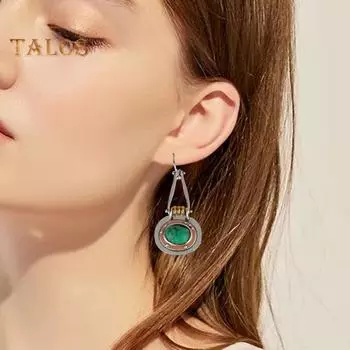 1 пара женских сережек-крючков из искусственной бирюзы в стиле ретро, висячие серьги из полированного сплава для ежедневного выпускного вечера зелёный