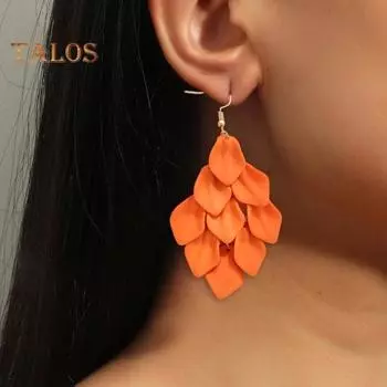 1 пара женских сережек-крючков с геометрическим узором и кисточками в стиле ретро, однотонные серьги в форме листа для свиданий и вечеринок, повседневные украшения для ушей красный