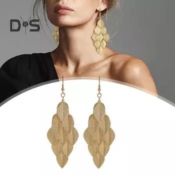 1 пара женских сережек-крючков в форме листа 3D, сплошной цвет с гальваническим покрытием, антиаллергенные легкие украшения для ушей, ювелирные изделия, висячие серьги, длинные серьги для выпускного вечера золотистый