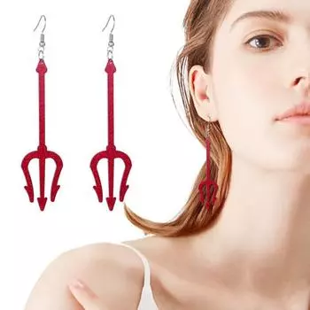 1 пара женских сережек-крючков в форме трезубца, преувеличенные индивидуальные стильные висячие серьги в стиле ретро, готические серьги-подвески, украшения для ушей для вечеринок и косплея красный