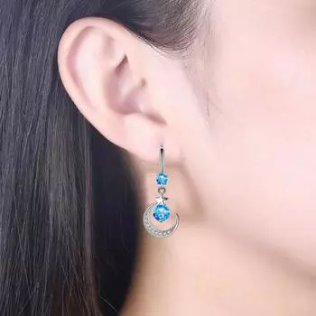 1 пара женских сережек-крючков в форме луны и звезды, висячие серьги со стразами, полированные серьги-подвески из сплава, выпускной вечер, свидание, украшения для ушей синий