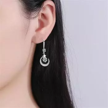 1 пара женских сережек-крючков в форме луны и звезды, висячие серьги со стразами, полированные серьги-подвески из сплава, выпускной вечер, свидание, украшения для ушей розовый