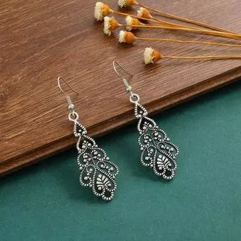 1 пара женских сережек-крючков в стиле ретро в форме листа, винтажные серьги в богемном стиле с преувеличенной каплевидной формой серебряный