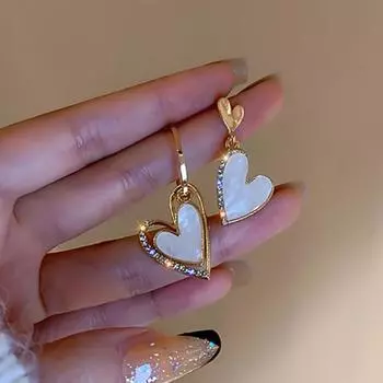 1 пара женских сережек на спине, милые блестящие висячие серьги в форме сердца со стразами