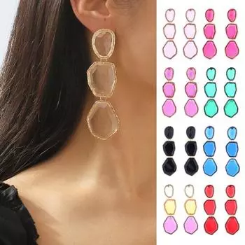 1 пара женских сережек неправильной геометрической формы, многослойные смоляные гладкие гальванические украшения для ушей, женские украшения красный