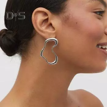 1 пара женских сережек, неровные линейные полированные сплавы, однотонные, преувеличенные, клубные вечерние, висячие серьги, простые в стиле, украшения для ушей золотистый