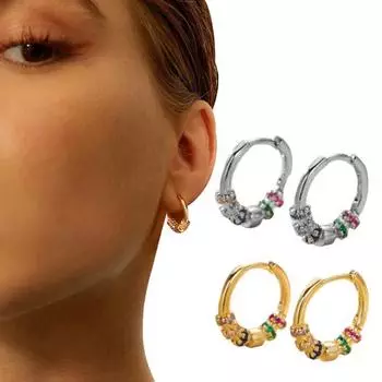 1 пара женских сережек-обнимашек, полированные разноцветные цветочные кубические цирконии, маленькие обручи для ушей, легкие металлические украшения для ежедневного ношения, свиданий, вечеринок серебряный
