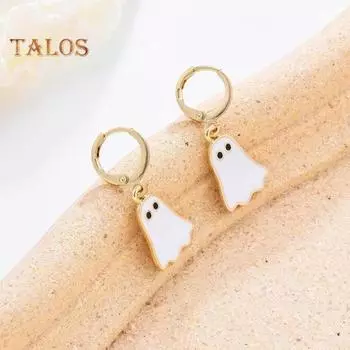 1 пара женских сережек-обнимашек с подвеской в виде мультяшного привидения, капающее масло, легкие висячие серьги, украшения для ушей на вечеринку в честь Хэллоуина серебряный