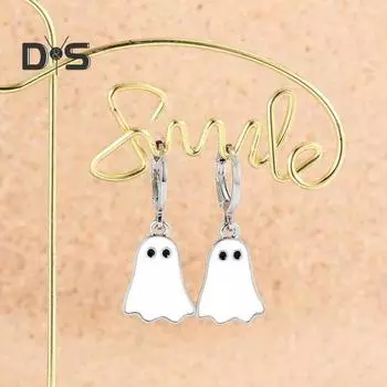 1 пара женских сережек-обнимашек с подвеской в виде мультяшного привидения, капающее масло, легкие висячие серьги, украшения для ушей на вечеринку в честь Хэллоуина серебряный