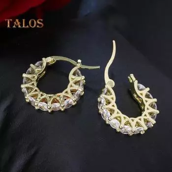 1 пара женских сережек-обручей с кубическим цирконием, круглые, маленькие серьги-кольца, серьги-клипсы для выпускного вечера, медные круглые серьги золотистый