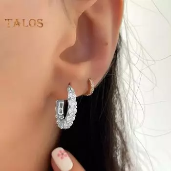 1 пара женских сережек-обручей с кубическим цирконием во французском стиле, маленькие круглые медные серьги-кольца для вечеринок, свадеб, банкетов серебряный