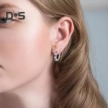 1 пара женских сережек-обручей с синим кубическим цирконием, маленькие серьги-кольца для выпускного вечера, серьги-клипсы, медные круглые серьги фиолетовый