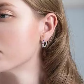 1 пара женских сережек-обручей с синим кубическим цирконием, маленькие серьги-кольца для выпускного вечера, серьги-клипсы, медные круглые серьги фиолетовый