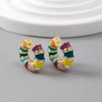 1 пара женских сережек-обручей, винтажные, цветные, капающие, масляные, круглой формы, во французском стиле, полированные, гладкие, для выпускного вечера, украшения для ушей