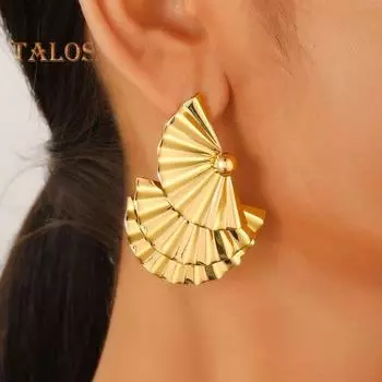 1 пара женских сережек, преувеличенные многослойные веерообразные, полированные, гладкие, однотонные, сережки-гвоздики для клуба, вечеринки, выступления, знаменитости золотистый