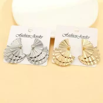 1 пара женских сережек, преувеличенные многослойные веерообразные, полированные, гладкие, однотонные, сережки-гвоздики для клуба, вечеринки, выступления, знаменитости золотистый