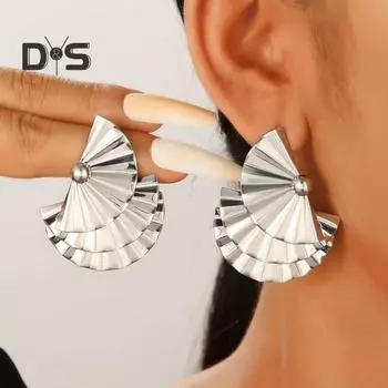 1 пара женских сережек, преувеличенные многослойные веерообразные, полированные, гладкие, однотонные, сережки-гвоздики для клуба, вечеринки, выступления, знаменитости золотистый