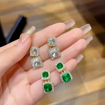 1 пара женских сережек с блестящим фианитом геометрической формы, сверкающие нержавеющие изысканные украшения для ушей, ювелирные изделия для невесты, свадебной вечеринки, коктейля белый