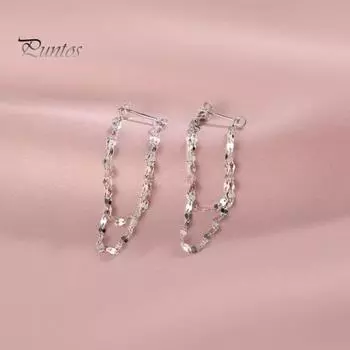 1 пара женских сережек с цепочкой и кисточками, двухслойные, легкие, гладкие, медные, висячие серьги для выпускного вечера, свидания, официального банкета серебряный