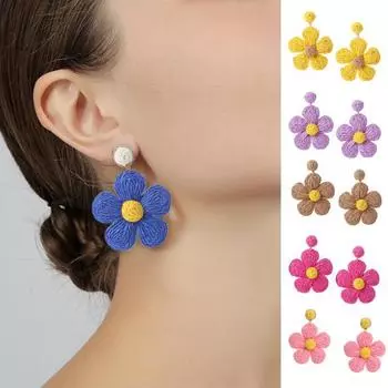 1 пара женских сережек с цветами ярких цветов, ювелирные изделия в праздничном стиле с цветочным принтом светло-зеленый