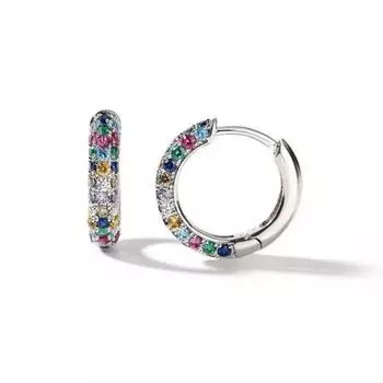 1 пара женских сережек с цветным кубическим цирконием, геометрические круглые серьги Huggie для клубной вечеринки