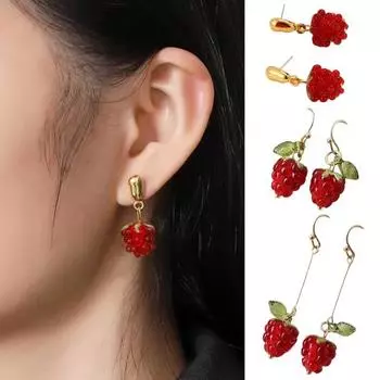 1 пара женских сережек с искусственным кристаллом малины, серьги-кисточки с фруктами, серьги-крючки для выпускного вечера, вечеринки, свидания, украшения для ушей A