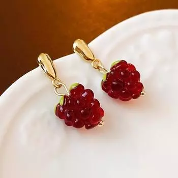 1 пара женских сережек с искусственным кристаллом малины, висячие серьги с кисточками, фруктовый крючок