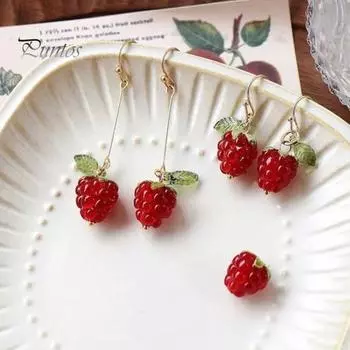 1 пара женских сережек с искусственным кристаллом малины, серьги-кисточки с фруктами, серьги-крючки для выпускного вечера, вечеринки, свидания, украшения для ушей B
