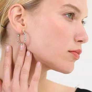 1 пара женских сережек с круглым вырезом и стразами, витые серьги-кольца серебряный