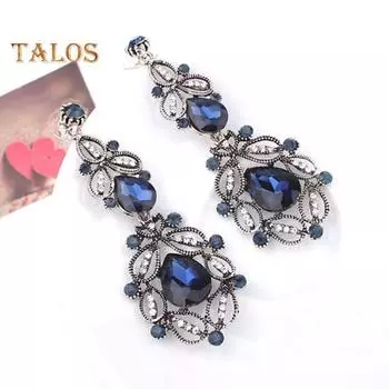 1 пара женских сережек с вырезами и стразами, легкие висячие серьги, длинные висячие серьги, украшения для ушей для выпускного вечера и свиданий синий