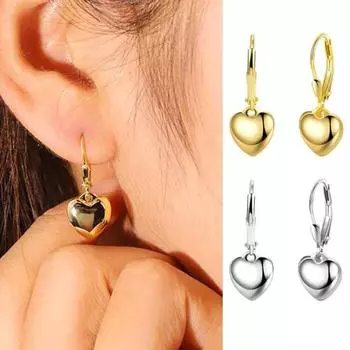 1 пара женских сережек с застежкой-молнией в форме сердца, полированная поверхность, однотонные висячие серьги для свиданий, выпускных вечеринок, серьги-подвески A серебряный