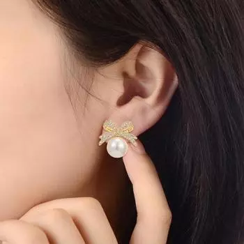 1 пара женских сережек со стразами и бантом, искусственный жемчуг, серьги-гвоздики, пирсинг, ювелирные изделия, аксессуары золотистый