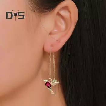 1 пара женских сережек со стразами, подвеска в виде колибри, висячие серьги, элегантные длинные серьги с кисточками красный