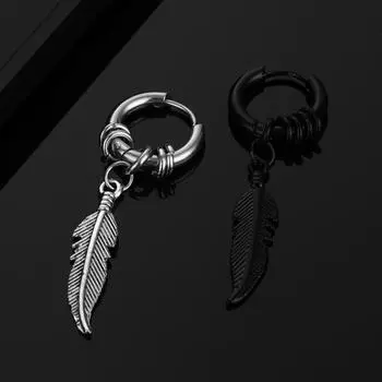 1 пара женских сережек сплошного цвета в форме перьев из нержавеющей стали унисекс с гладкой каплей белый