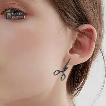 1 пара женских сережек в преувеличенном стиле в форме ножниц в стиле ретро, индивидуальные, противоскользящие, для повседневной носки, для особых случаев, для клуба, украшения для ушей чёрный