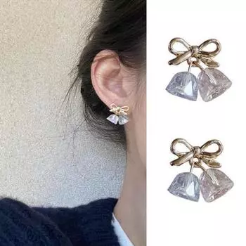 1 пара женских сережек в стиле ретро с маленьким бантом, блестящие серьги с гладкой поверхностью, ювелирные изделия золотистый