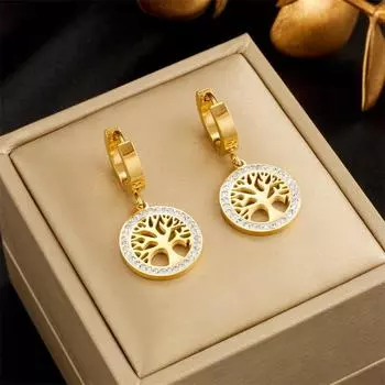 1 пара женских сережек, вырезанных из богемского хрустального дерева золотой