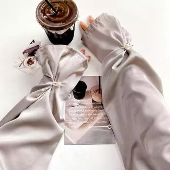 1 пара женских шифоновых рукавов с жемчужными ледяными рукавами, защита от УФ-лучей и солнечных ожогов, однотонный цвет, прохладное лето