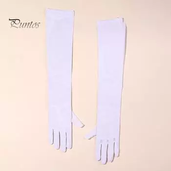 1 пара женских свадебных перчаток, тонкие прозрачные сетчатые эластичные однотонные перчатки длиной до локтя, на пять пальцев, для выпускного вечера, коктейльных вечеринок белый