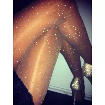 1 пара женских сверкающих прозрачных колготок со стразами - сексуальные прозрачные чулки, полиэстеровая смесь, однотонные, всесезонные чулочно-носочные изделия для взрослых One-size